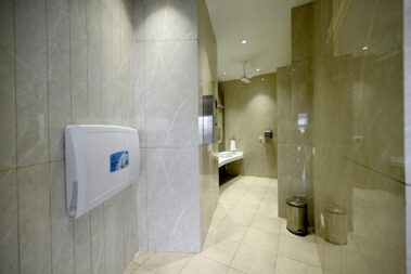 Baby changing station inside the Sulabh public toilet facility designed for comfort and user convenience.