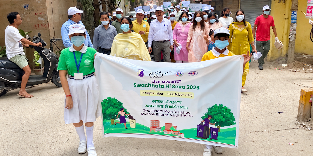 sulabh-swachhata-hi-seva-2026-rally-mahavir-enclave-delhi Sulabh International Swachhata Hi Seva 2026 rally at Mahavir Enclave, New Delhi, with students and residents carrying the campaign banner